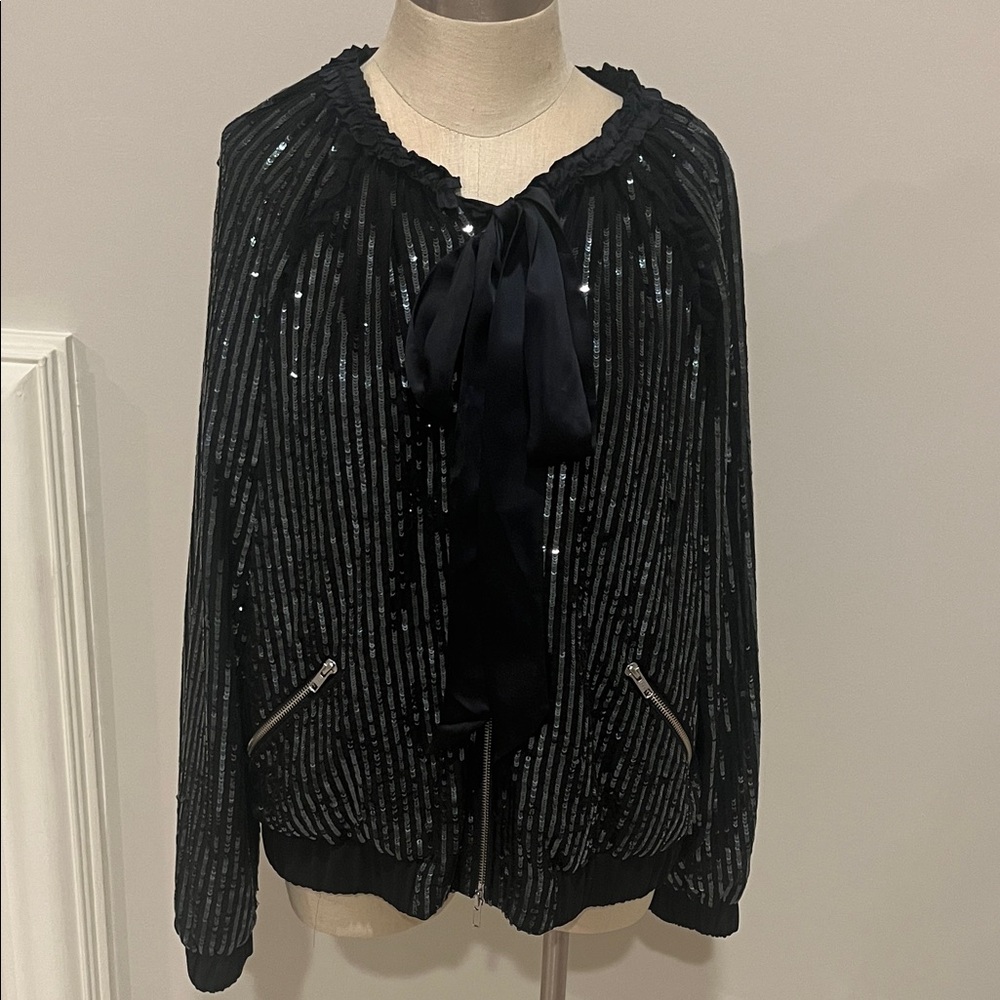 Needle & Thread Black Sequin Bomber Jacket